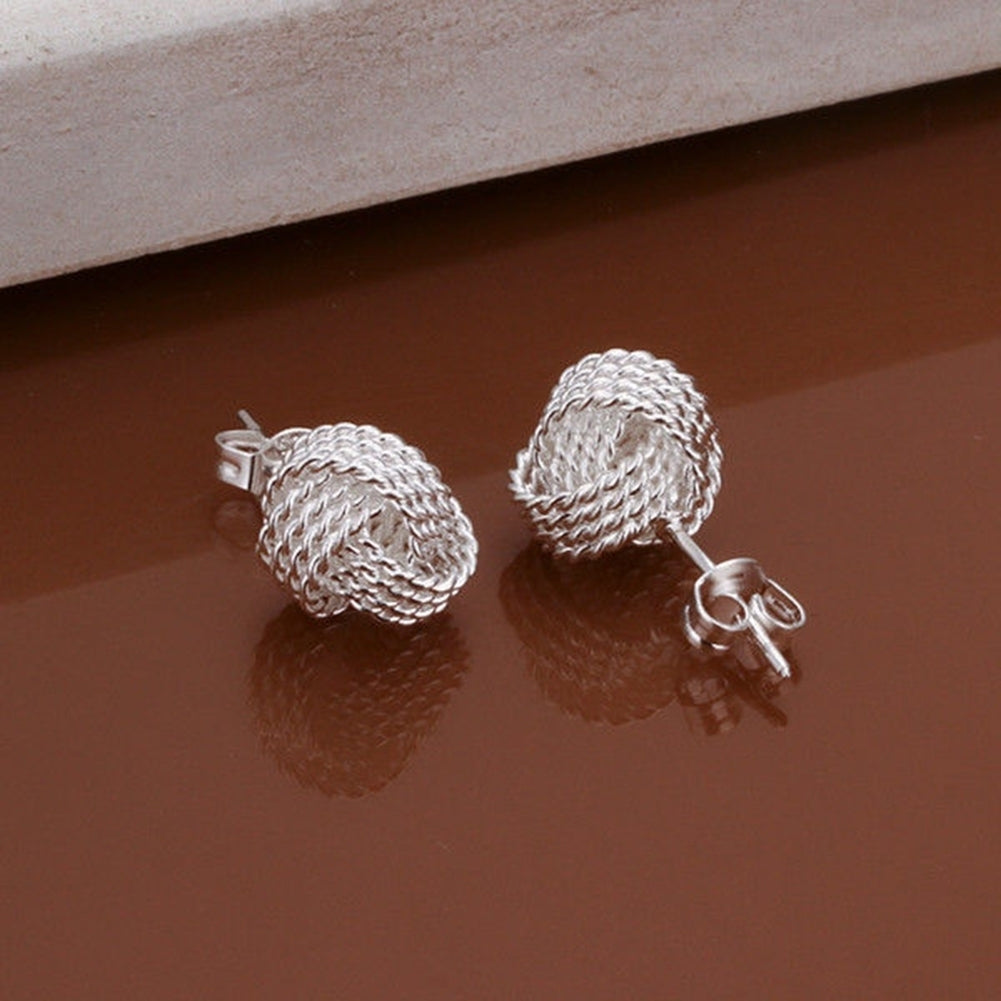 Twist Knot Mesh Weave Ear Studs Earrings Womens Silver Plated Jewelry Gift Image 4