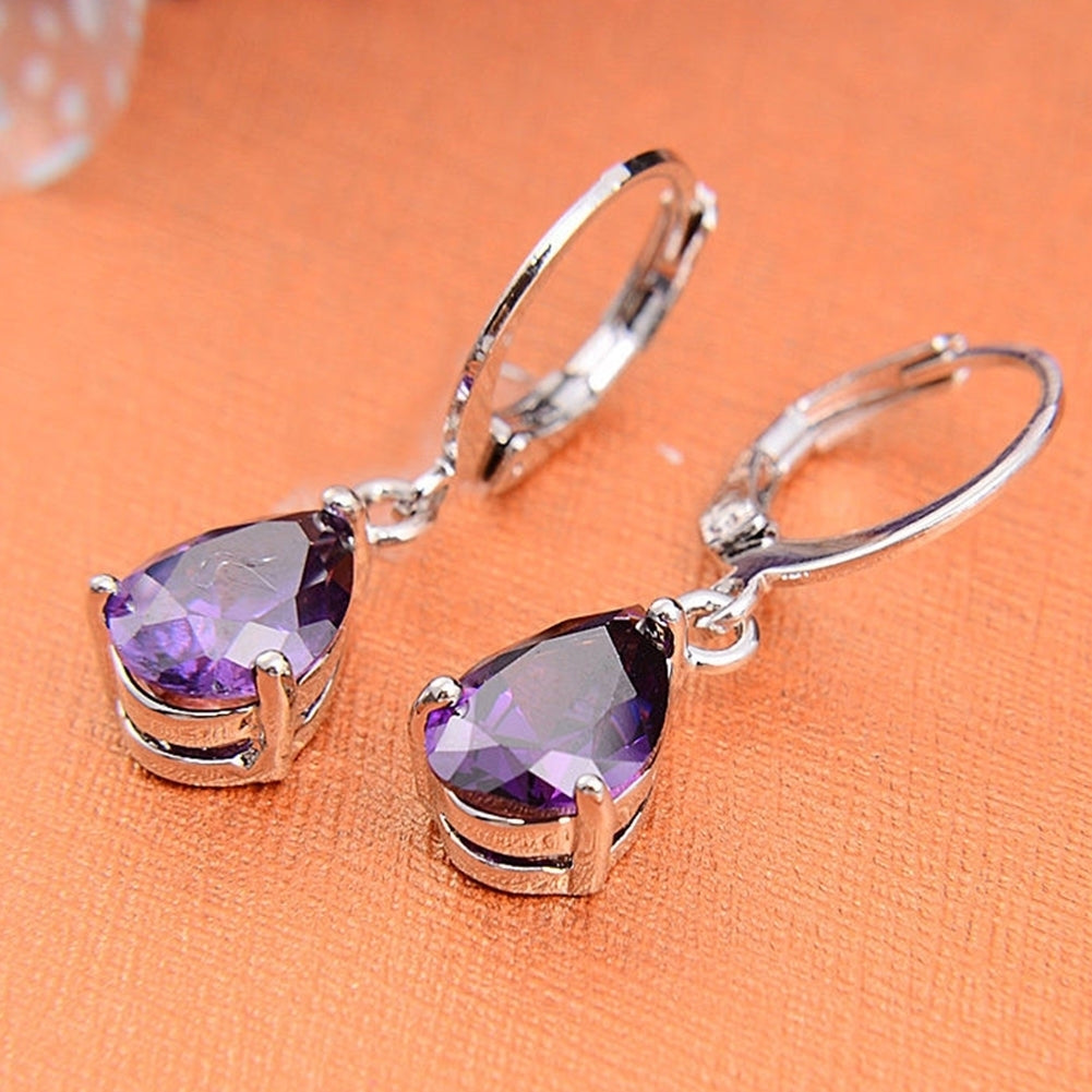 Elegant Womens Purple Rhinestone Water Drops Leverback Dangle Earrings Gift Image 4