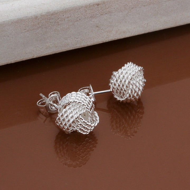 Twist Knot Mesh Weave Ear Studs Earrings Womens Silver Plated Jewelry Gift Image 4