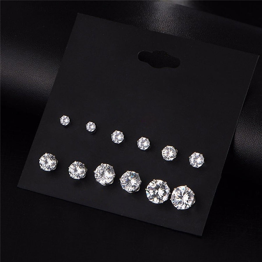 6Pairs Women Jewelry Round Cubic Zirconia CZ Crown Ear Stud Earrings Xmas Gift Image 1