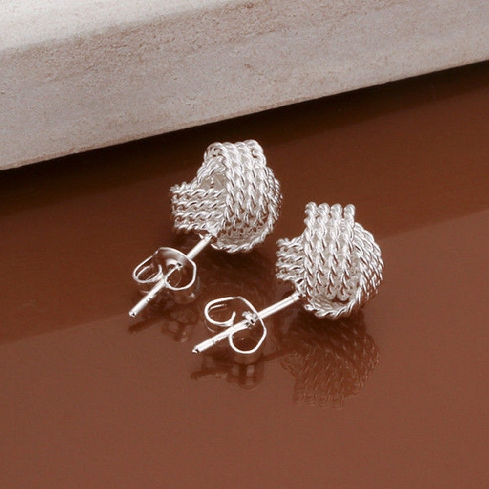 Twist Knot Mesh Weave Ear Studs Earrings Womens Silver Plated Jewelry Gift Image 6