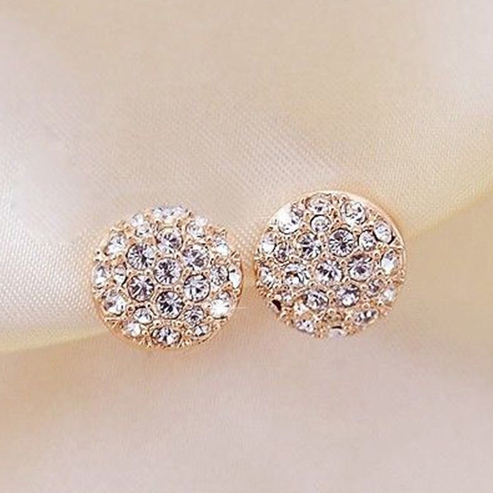 Circle Full Rhinestone Inlaid Ear Stud Women Elegant Earrings Banquet Jewelry Image 4