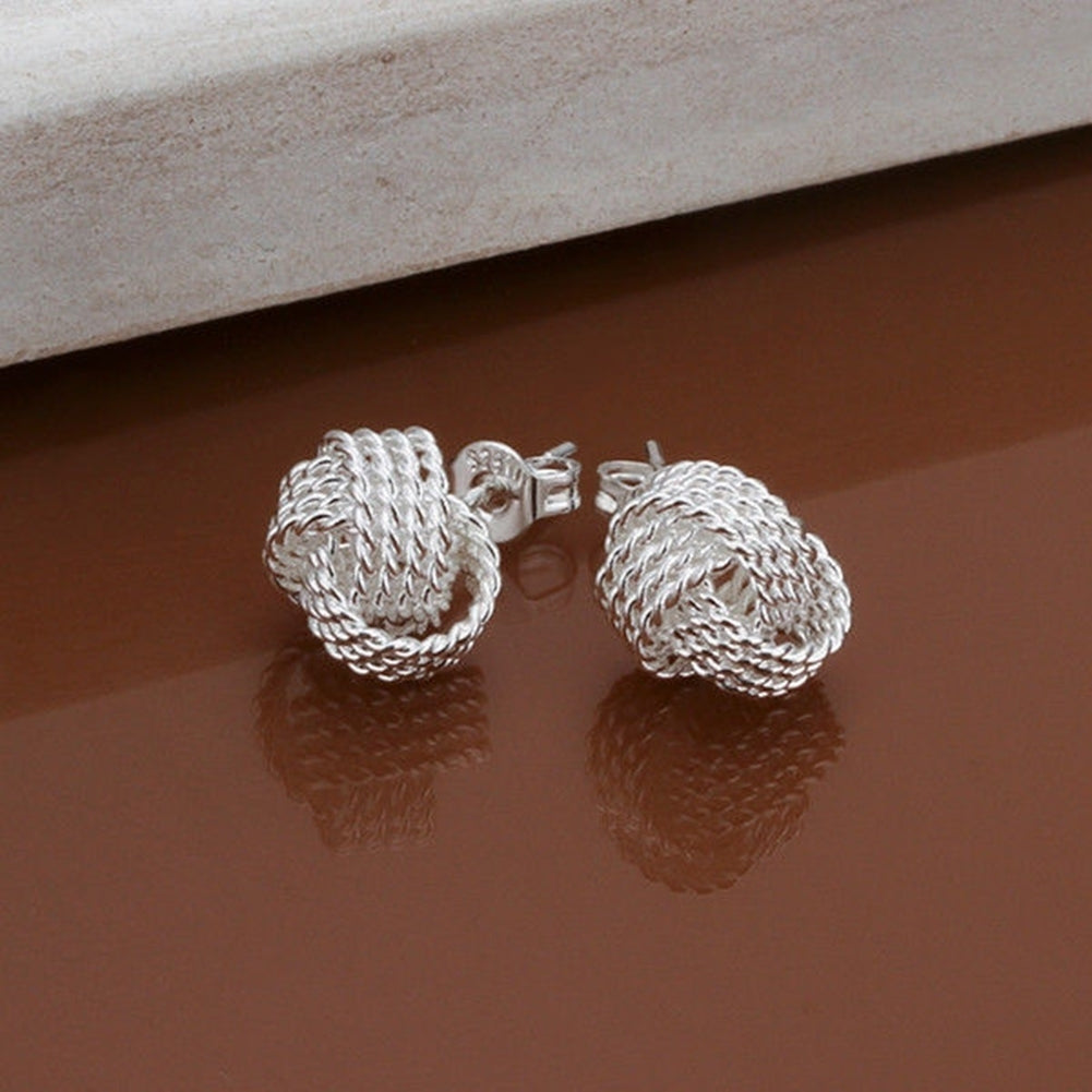 Twist Knot Mesh Weave Ear Studs Earrings Womens Silver Plated Jewelry Gift Image 7