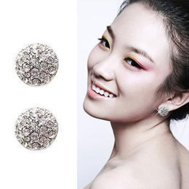 Circle Full Rhinestone Inlaid Ear Stud Women Elegant Earrings Banquet Jewelry Image 4