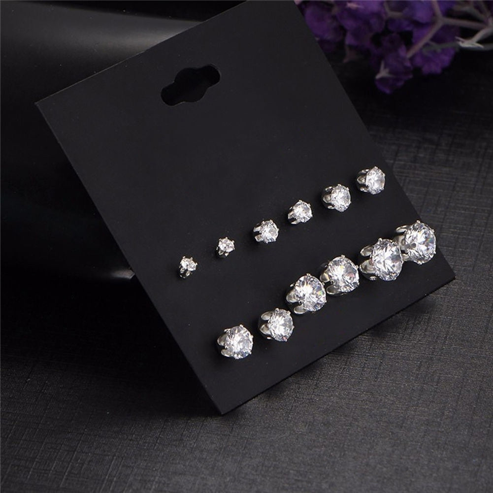 6Pairs Women Jewelry Round Cubic Zirconia CZ Crown Ear Stud Earrings Xmas Gift Image 3