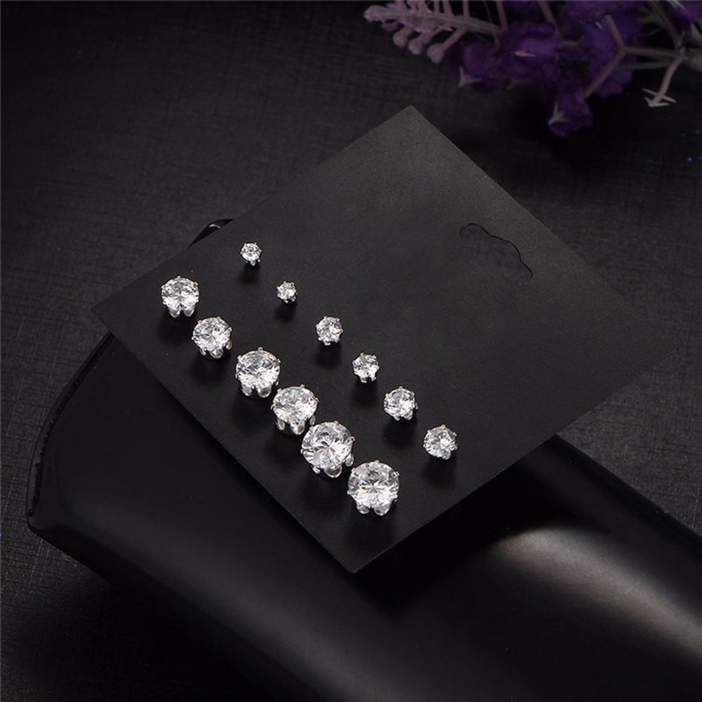 6Pairs Women Jewelry Round Cubic Zirconia CZ Crown Ear Stud Earrings Xmas Gift Image 4