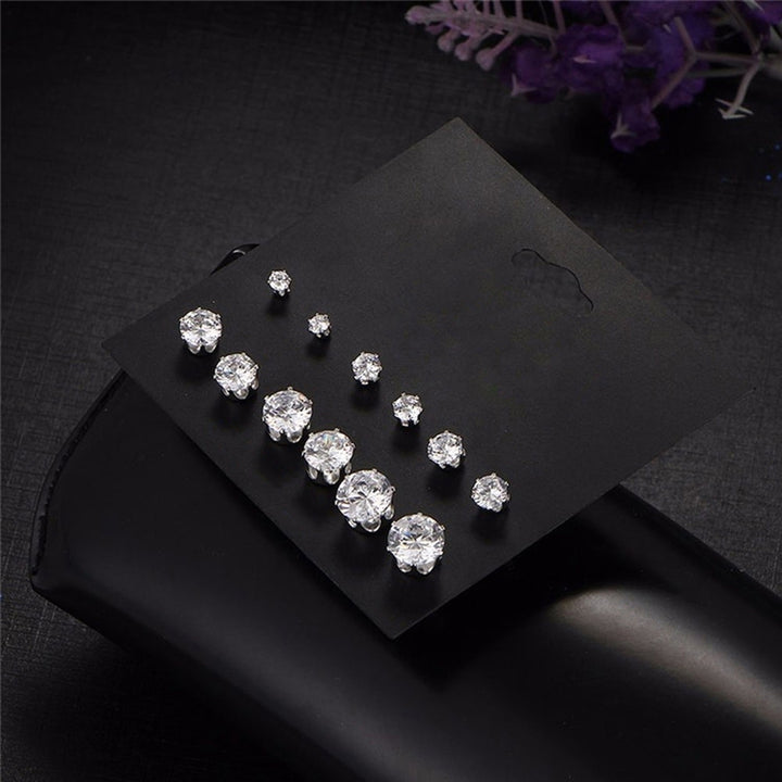 6Pairs Women Jewelry Round Cubic Zirconia CZ Crown Ear Stud Earrings Xmas Gift Image 4