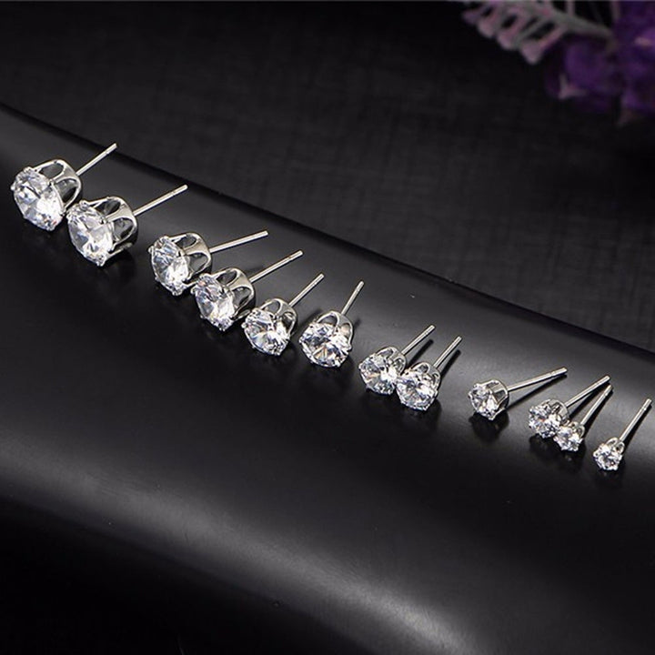 6Pairs Women Jewelry Round Cubic Zirconia CZ Crown Ear Stud Earrings Xmas Gift Image 6