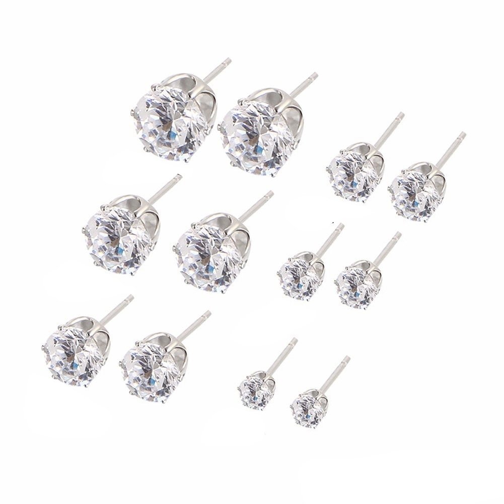 6Pairs Women Jewelry Round Cubic Zirconia CZ Crown Ear Stud Earrings Xmas Gift Image 7