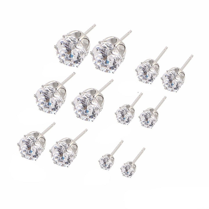 6Pairs Women Jewelry Round Cubic Zirconia CZ Crown Ear Stud Earrings Xmas Gift Image 7