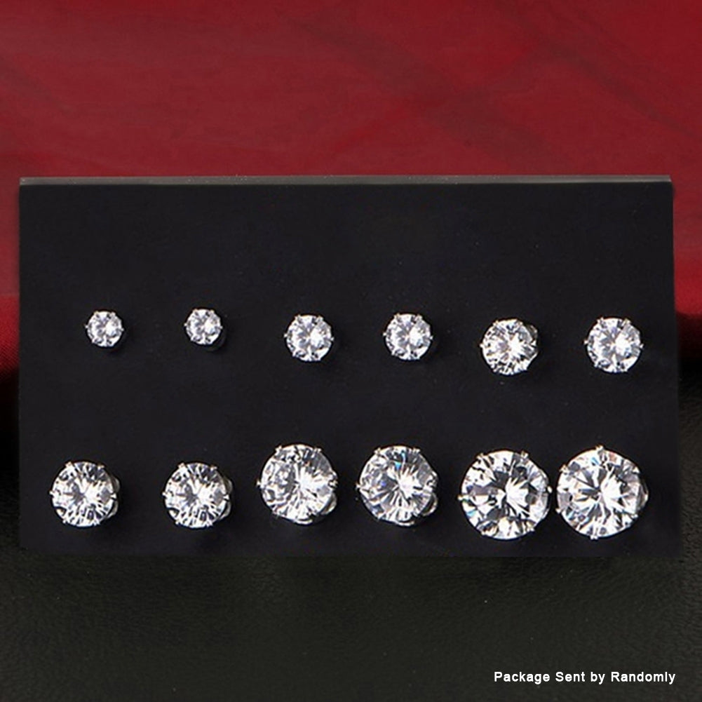 6Pairs Women Jewelry Round Cubic Zirconia CZ Crown Ear Stud Earrings Xmas Gift Image 8
