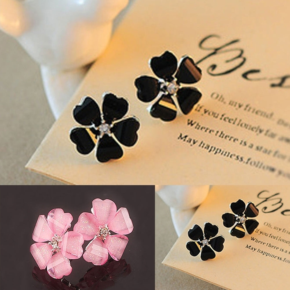 Fashion Elegant Women Silver Plated Flower Rhinestone Ear Stud Earrings Jewelry Image 4