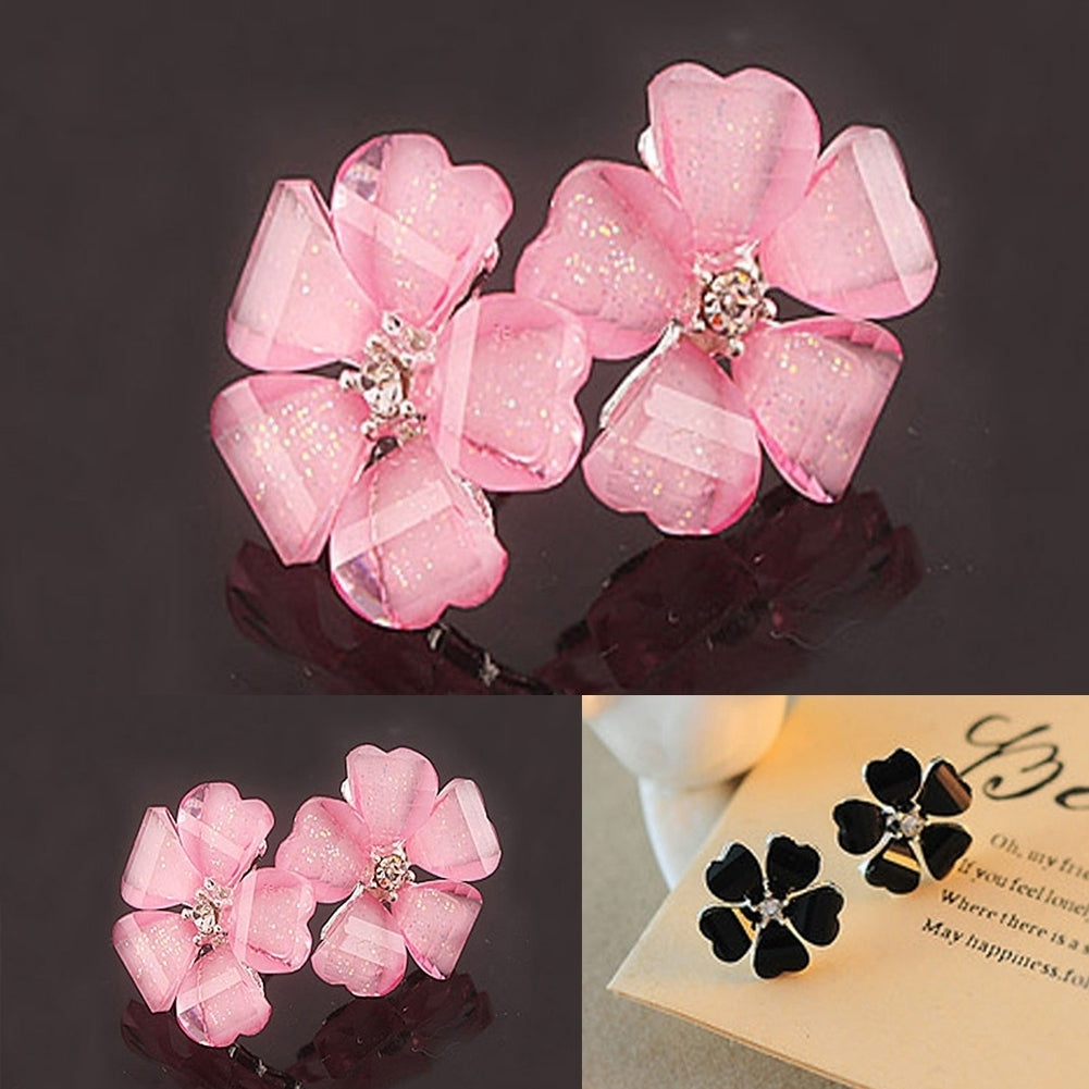 Fashion Elegant Women Silver Plated Flower Rhinestone Ear Stud Earrings Jewelry Image 6