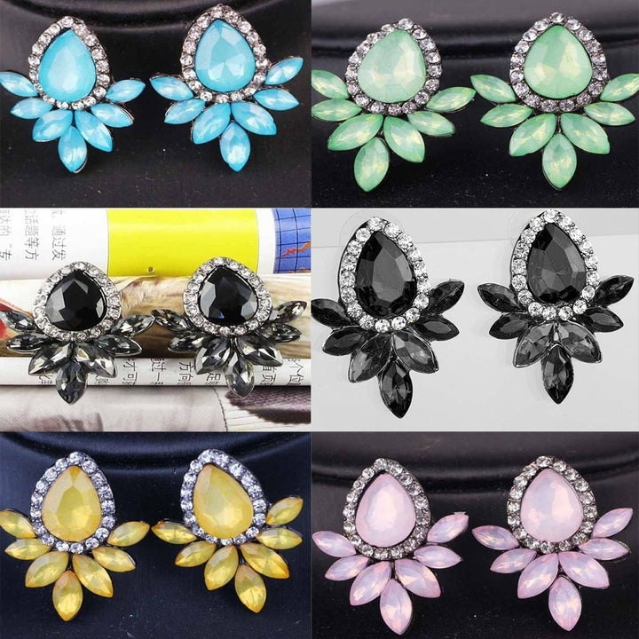 Lady Girl Stylish Elegant Waterdrop Rhinestone Cocktail Ear Studs Drop Earrings Image 1