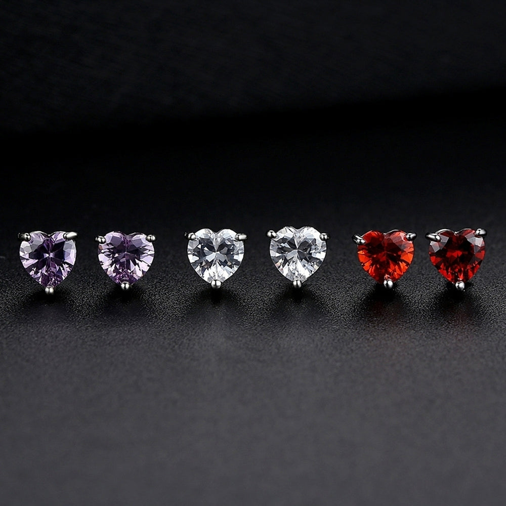 Womens Fashion Love Heart Pendant Zirconia Inlaid Ear Stud Earrings Image 2