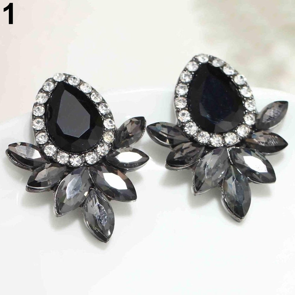 Lady Girl Stylish Elegant Waterdrop Rhinestone Cocktail Ear Studs Drop Earrings Image 2