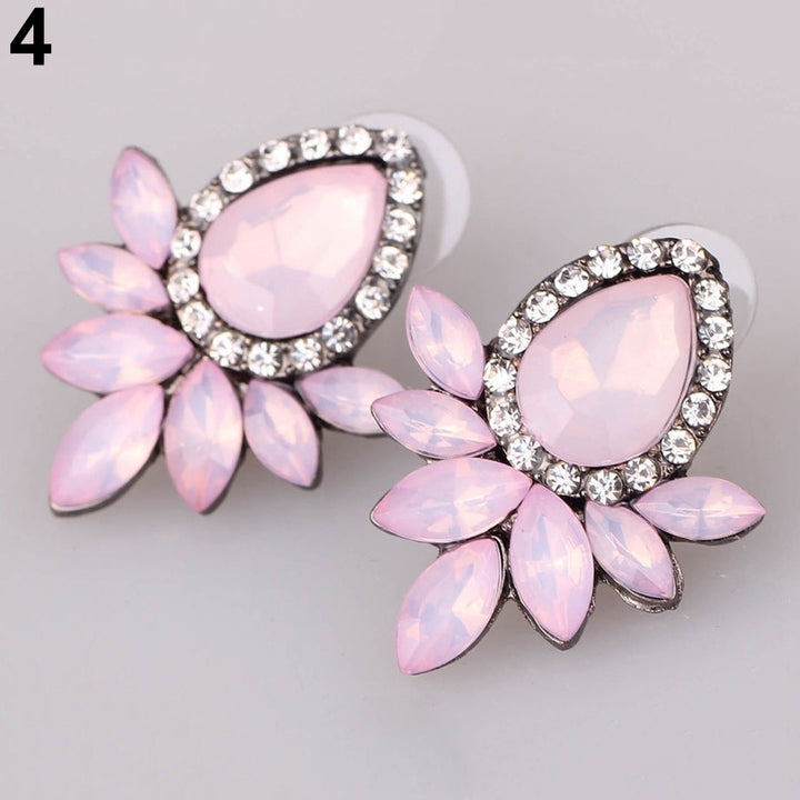 Lady Girl Stylish Elegant Waterdrop Rhinestone Cocktail Ear Studs Drop Earrings Image 3