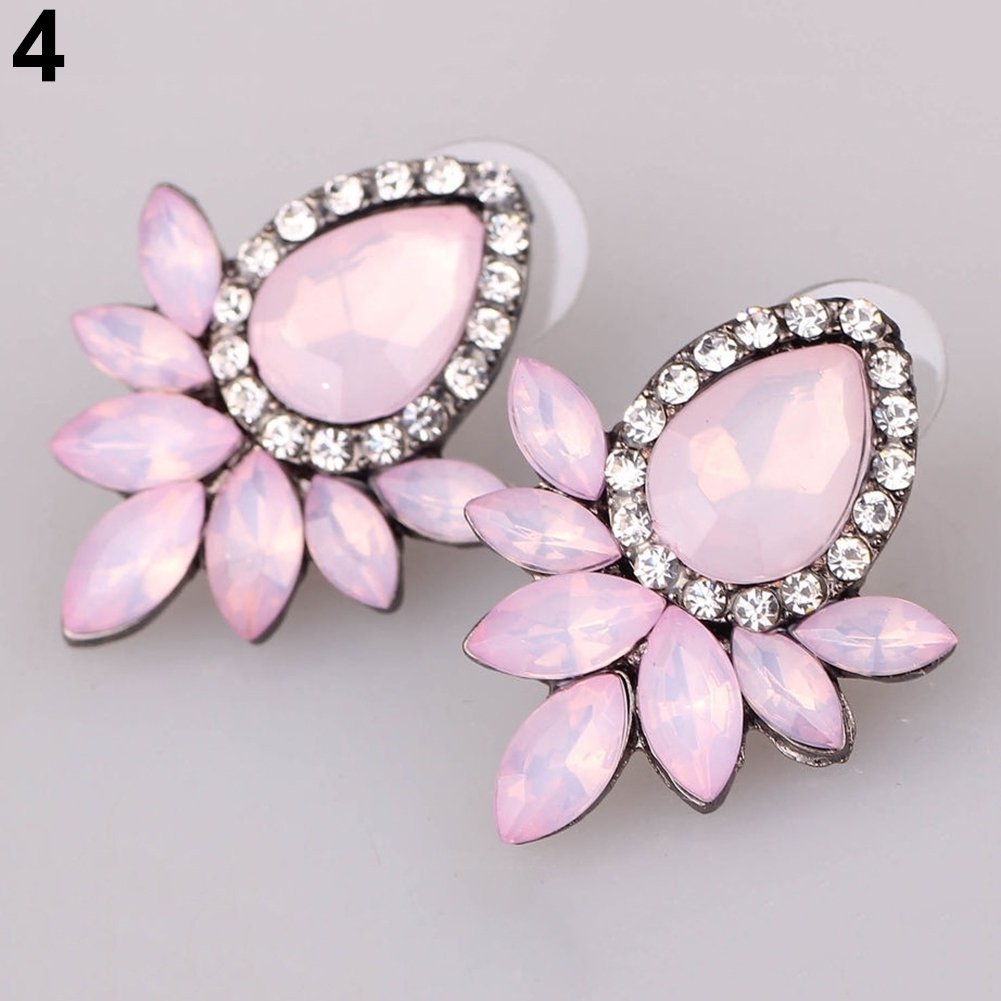 Lady Girl Stylish Elegant Waterdrop Rhinestone Cocktail Ear Studs Drop Earrings Image 1