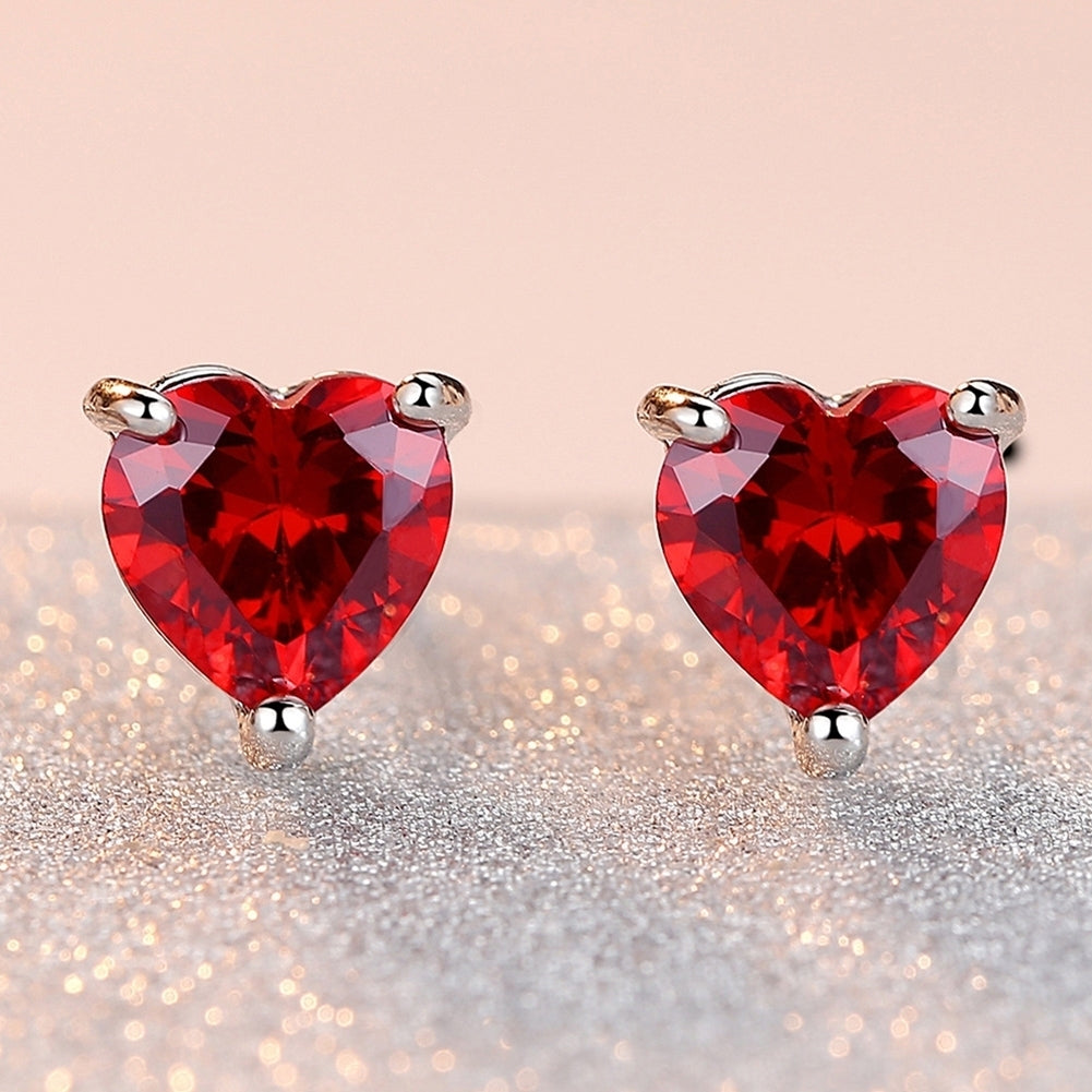 Womens Fashion Love Heart Pendant Zirconia Inlaid Ear Stud Earrings Image 4