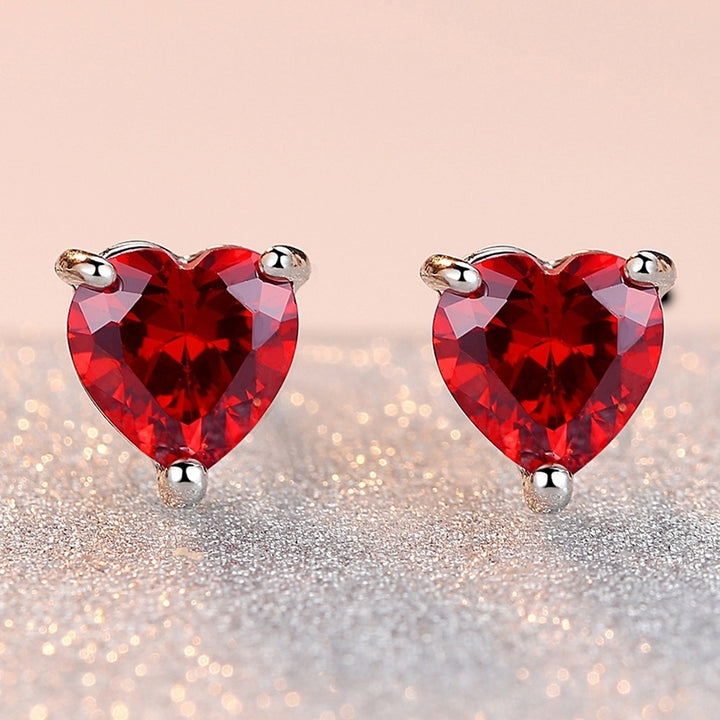 Womens Fashion Love Heart Pendant Zirconia Inlaid Ear Stud Earrings Image 4