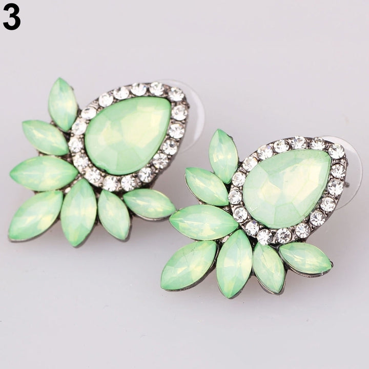 Lady Girl Stylish Elegant Waterdrop Rhinestone Cocktail Ear Studs Drop Earrings Image 4