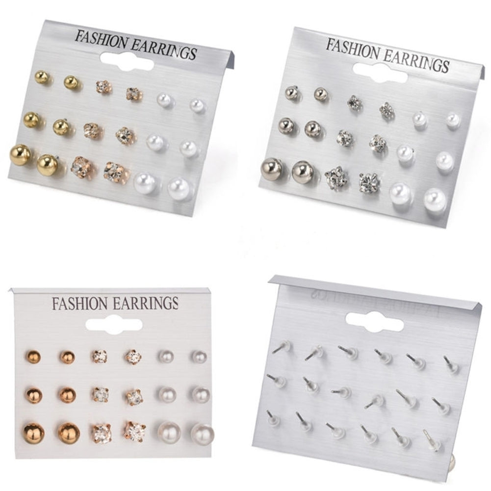 9 Pairs Fashion Rhinestone Faux Pearl Earrings Women Ear Stud Set Jewelry Gift Image 1