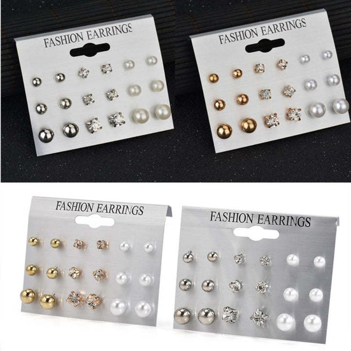 9 Pairs Fashion Rhinestone Faux Pearl Earrings Women Ear Stud Set Jewelry Gift Image 2