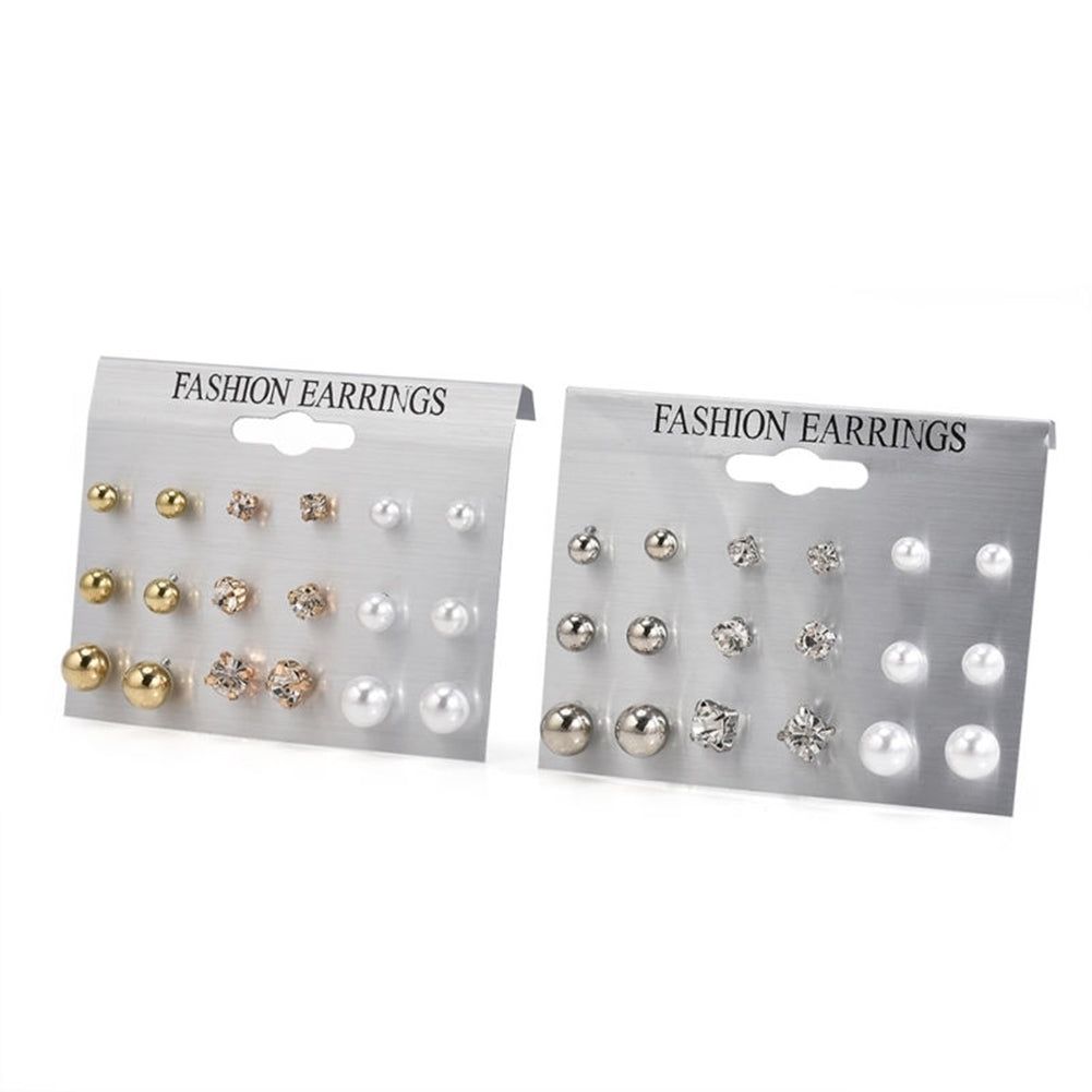 9 Pairs Fashion Rhinestone Faux Pearl Earrings Women Ear Stud Set Jewelry Gift Image 4