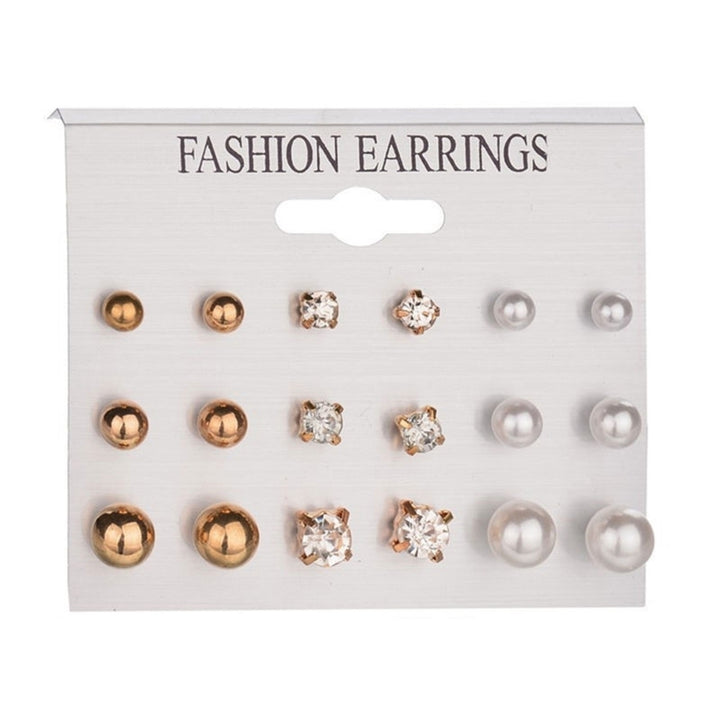 9 Pairs Fashion Rhinestone Faux Pearl Earrings Women Ear Stud Set Jewelry Gift Image 4