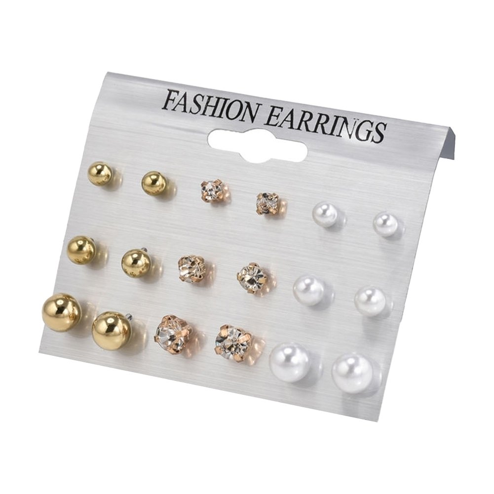 9 Pairs Fashion Rhinestone Faux Pearl Earrings Women Ear Stud Set Jewelry Gift Image 8