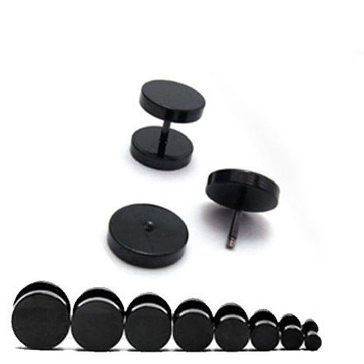 Men Cool Punk Round Black Stainless Steel Ear Stud Piercing Earrings 3mm - 14mm Image 1