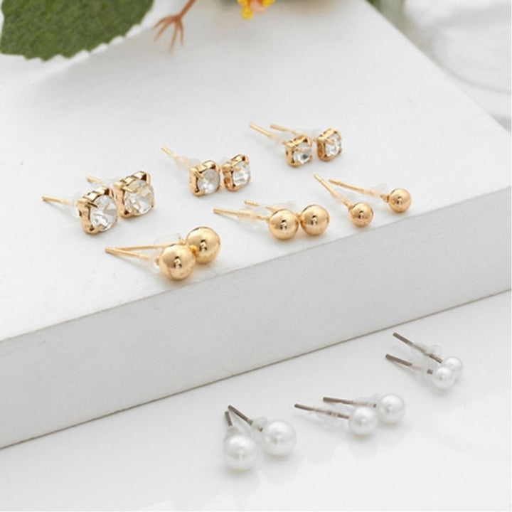 9 Pairs Fashion Rhinestone Faux Pearl Earrings Women Ear Stud Set Jewelry Gift Image 11