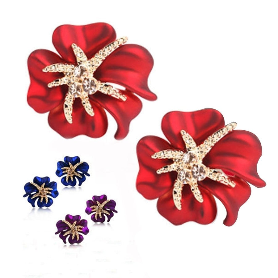 Elegant Flower Sea Star Shiny Rhinestone Ear Stud Earring Wedding Bridal Jewelry Image 1