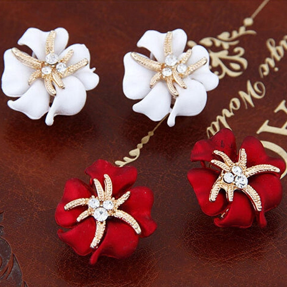 Elegant Flower Sea Star Shiny Rhinestone Ear Stud Earring Wedding Bridal Jewelry Image 2