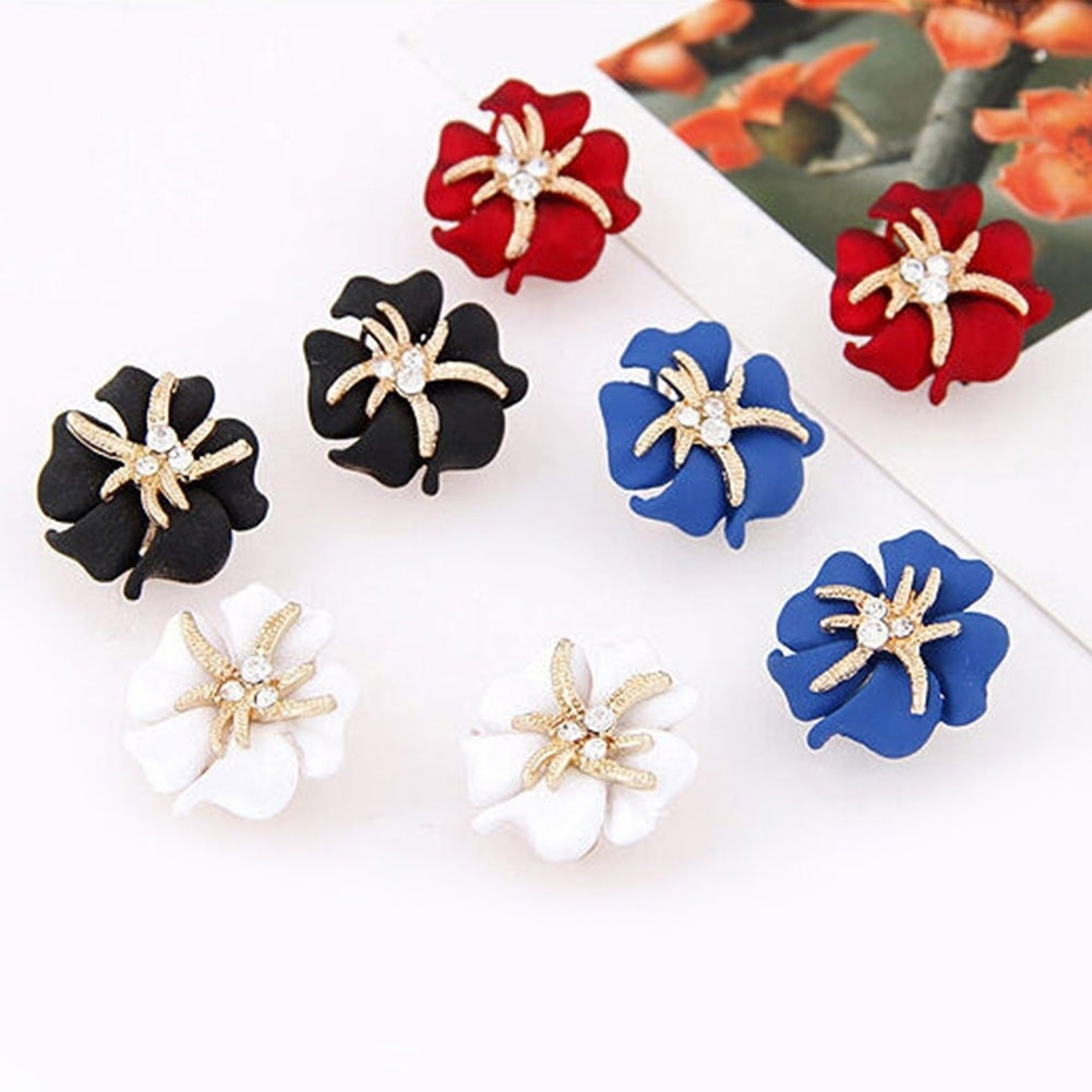 Elegant Flower Sea Star Shiny Rhinestone Ear Stud Earring Wedding Bridal Jewelry Image 3