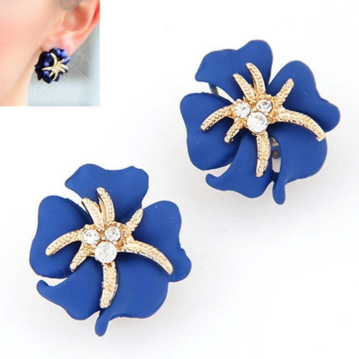 Elegant Flower Sea Star Shiny Rhinestone Ear Stud Earring Wedding Bridal Jewelry Image 1