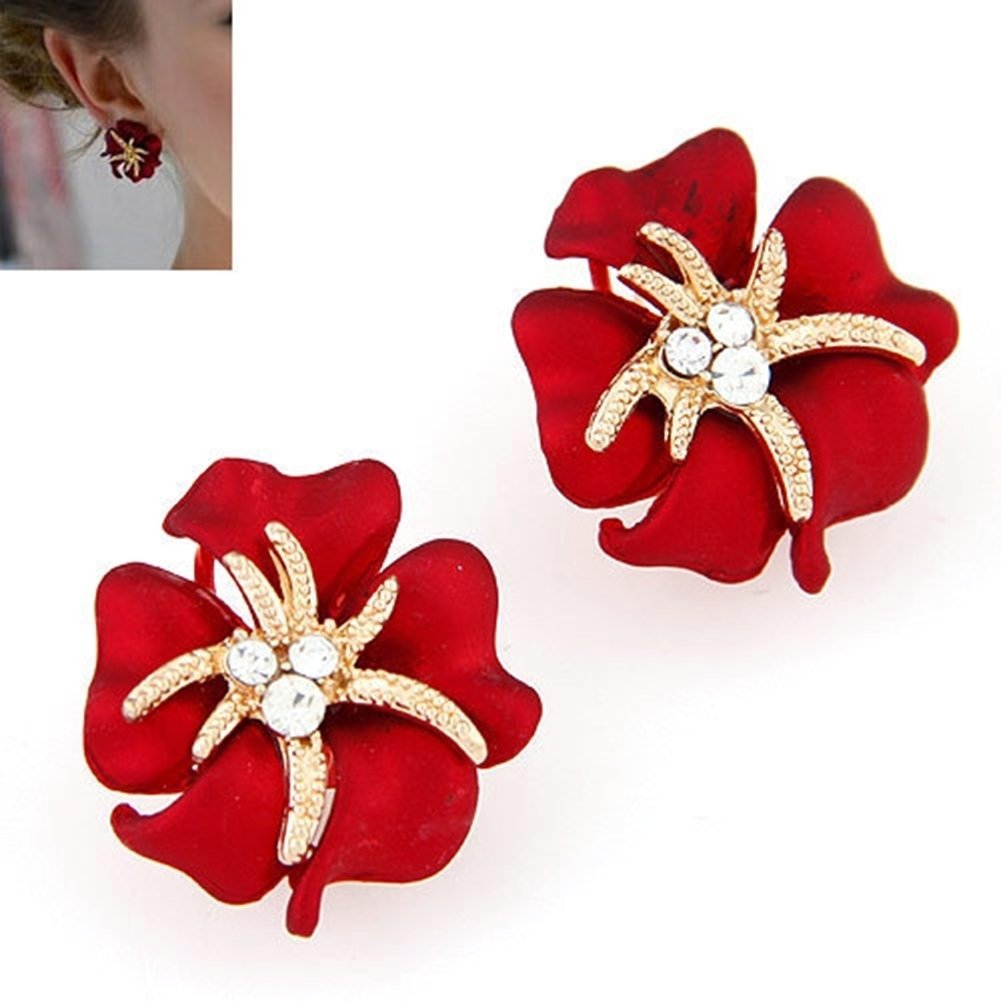 Elegant Flower Sea Star Shiny Rhinestone Ear Stud Earring Wedding Bridal Jewelry Image 1