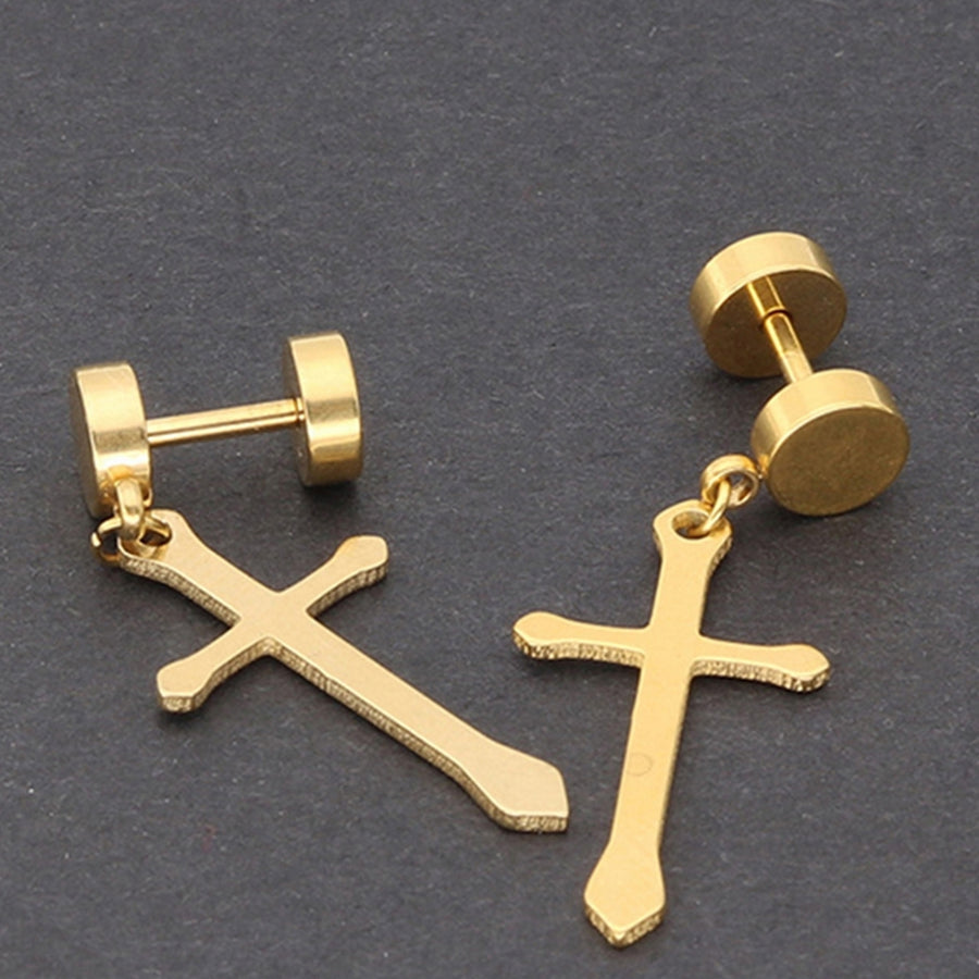 1Pc Earrings Dumbbell Cross Design Exquisite Titanium Steel Ear Studs Jewelry Gift for Decor Image 1