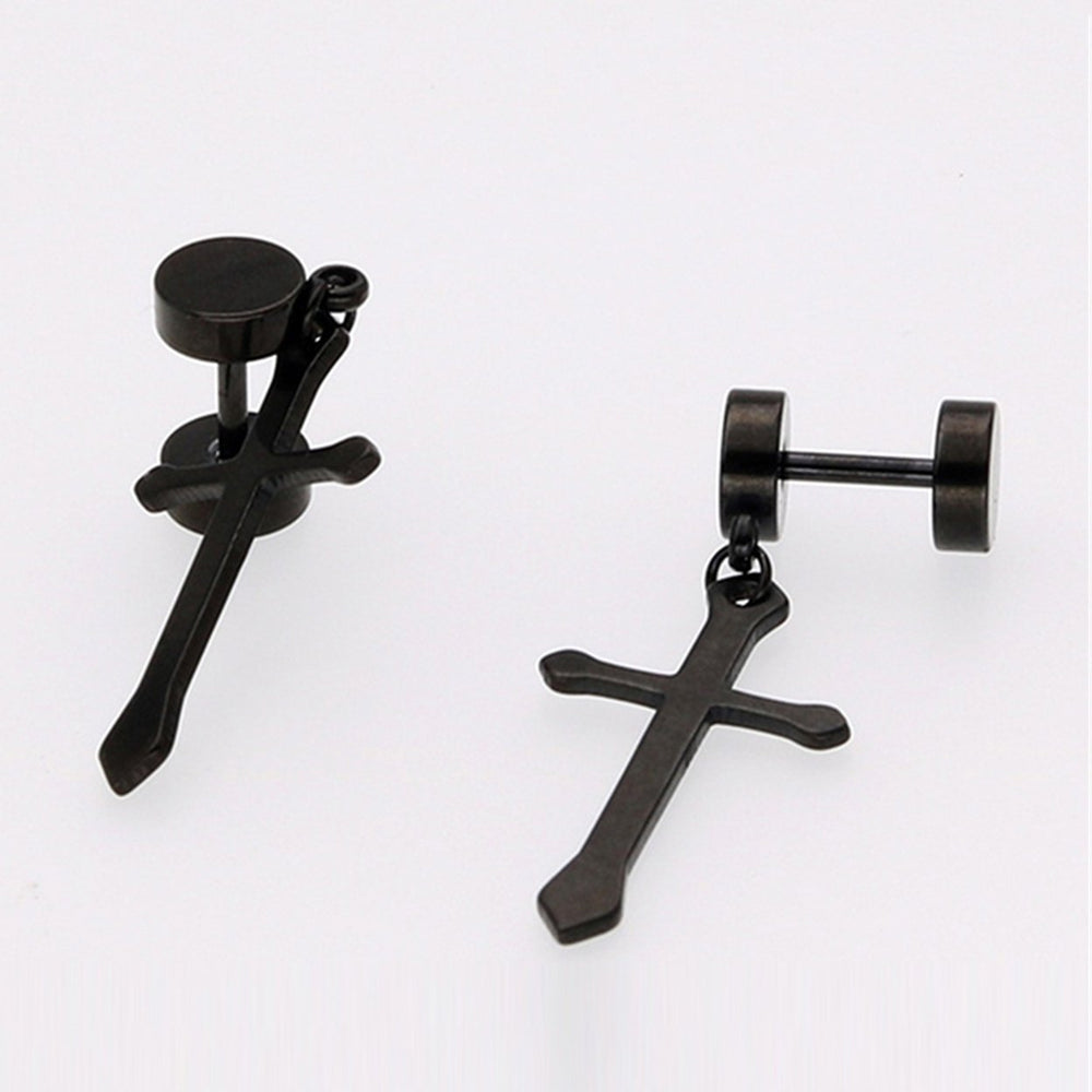 1Pc Earrings Dumbbell Cross Design Exquisite Titanium Steel Ear Studs Jewelry Gift for Decor Image 2