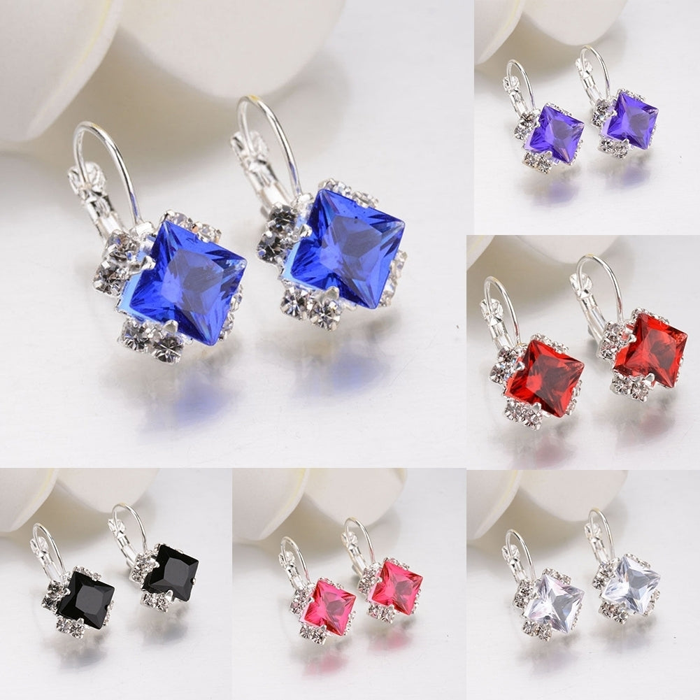 Women Fashion Shiny Rhinestone Leverback Earrings Engagement Wedding Jewelry Image 1