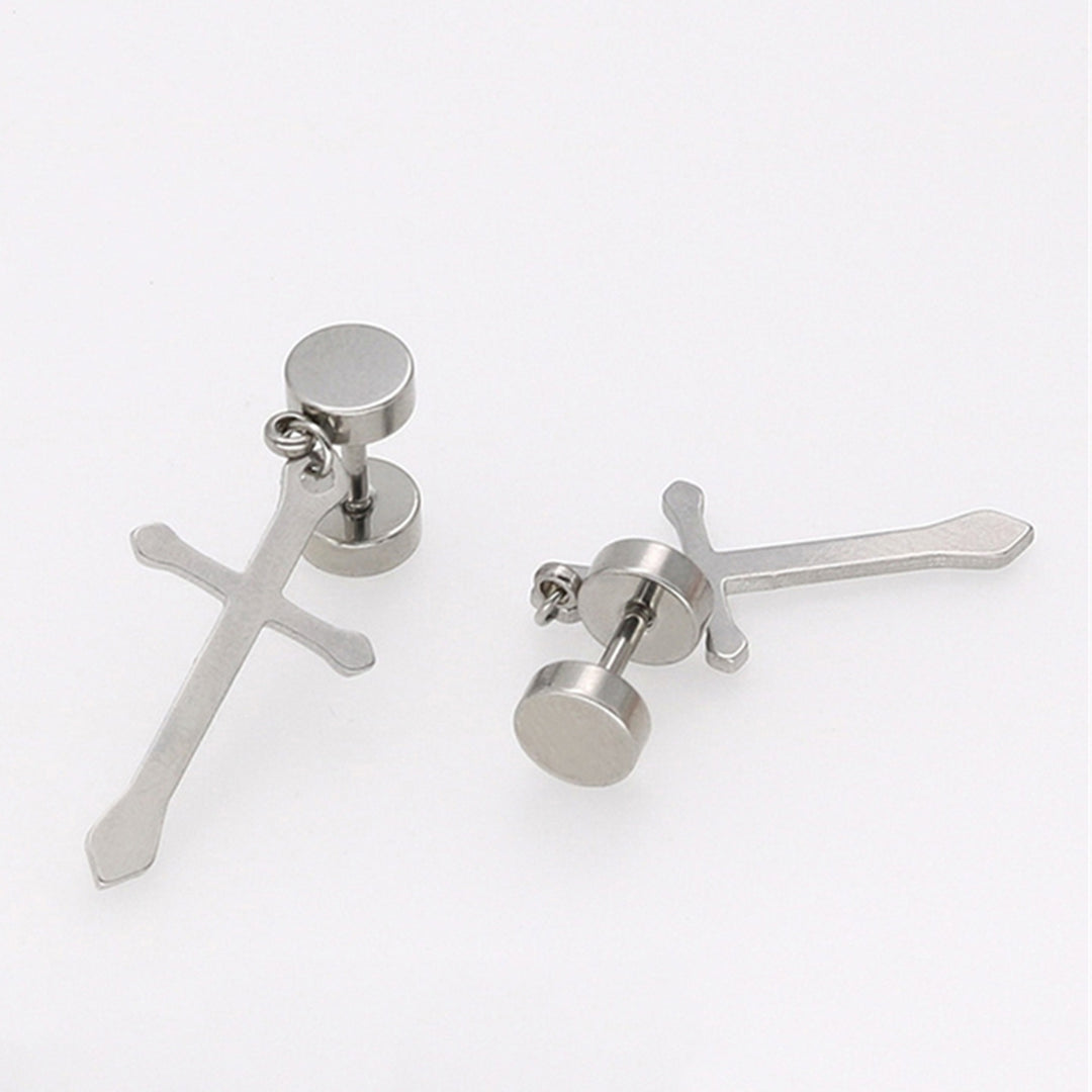 1Pc Earrings Dumbbell Cross Design Exquisite Titanium Steel Ear Studs Jewelry Gift for Decor Image 3