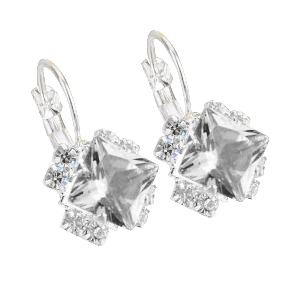 Women Fashion Shiny Rhinestone Leverback Earrings Engagement Wedding Jewelry Image 3