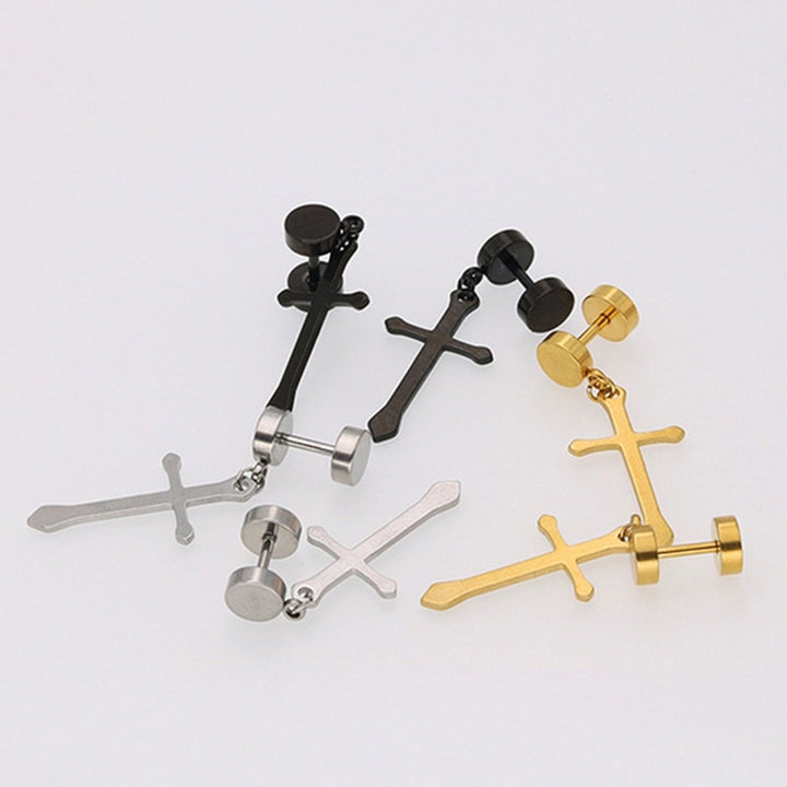 1Pc Earrings Dumbbell Cross Design Exquisite Titanium Steel Ear Studs Jewelry Gift for Decor Image 4