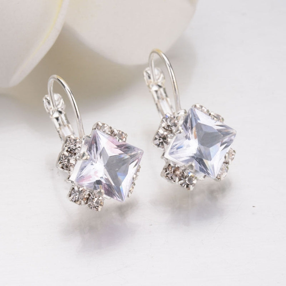 Women Fashion Shiny Rhinestone Leverback Earrings Engagement Wedding Jewelry Image 9