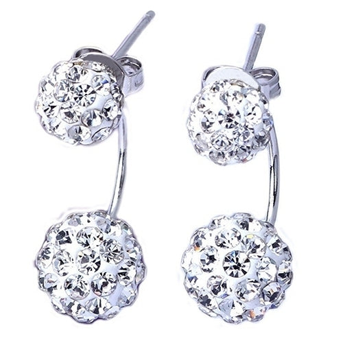 Lady U-shape Spherical Micro Rhinestone Silver Tone Ear Studs Earrings Jewelry Image 2