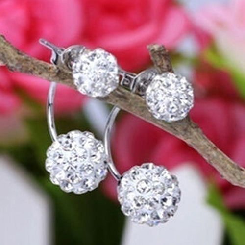 Lady U-shape Spherical Micro Rhinestone Silver Tone Ear Studs Earrings Jewelry Image 4