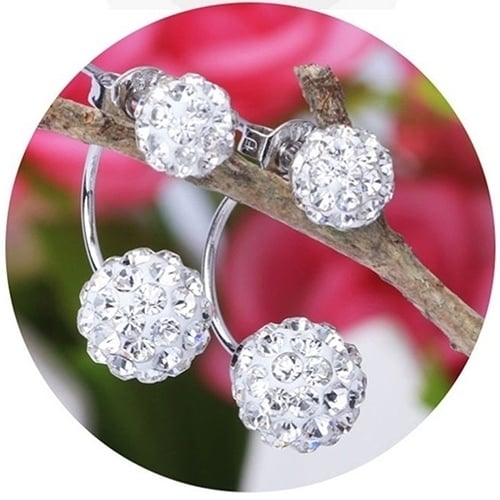 Lady U-shape Spherical Micro Rhinestone Silver Tone Ear Studs Earrings Jewelry Image 7