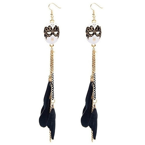 Womens Bohemia Chain Feather Tassel Chain Earrings Mask Long Drop Earring Image 4