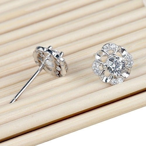 Ladies Fashion Silver Plated Rhinestone Inlaid Hollow Flower Ear Studs Earrings Image 11