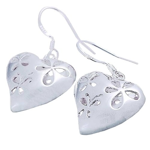 Womens Fashion Flower Hollow Heart Shape Silver Plated Dangle Hook Earrings Image 4